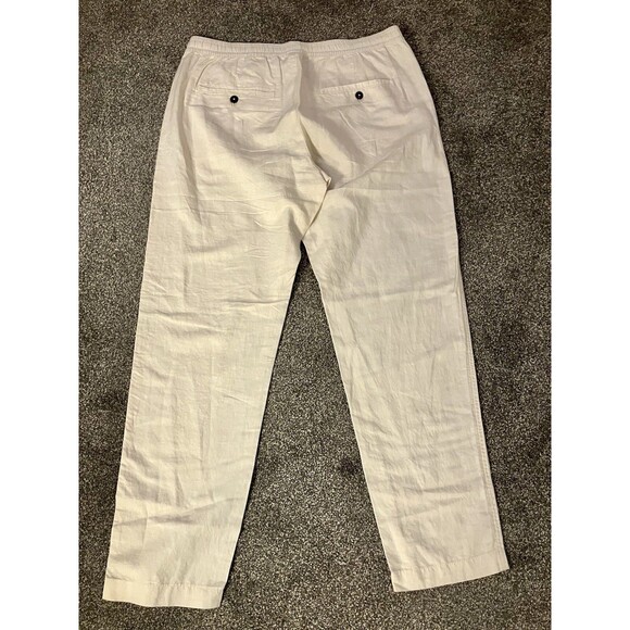 NWT H&M Natural Linen Pants Women's Beige Elastic Waist Pockets Size Medium - Picture 4 of 5
